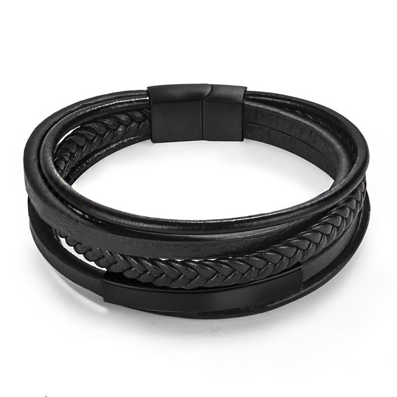 Bracelet Viking en cuir avec insert en acier inoxydable | Bijoux punk pour homme Style4 black