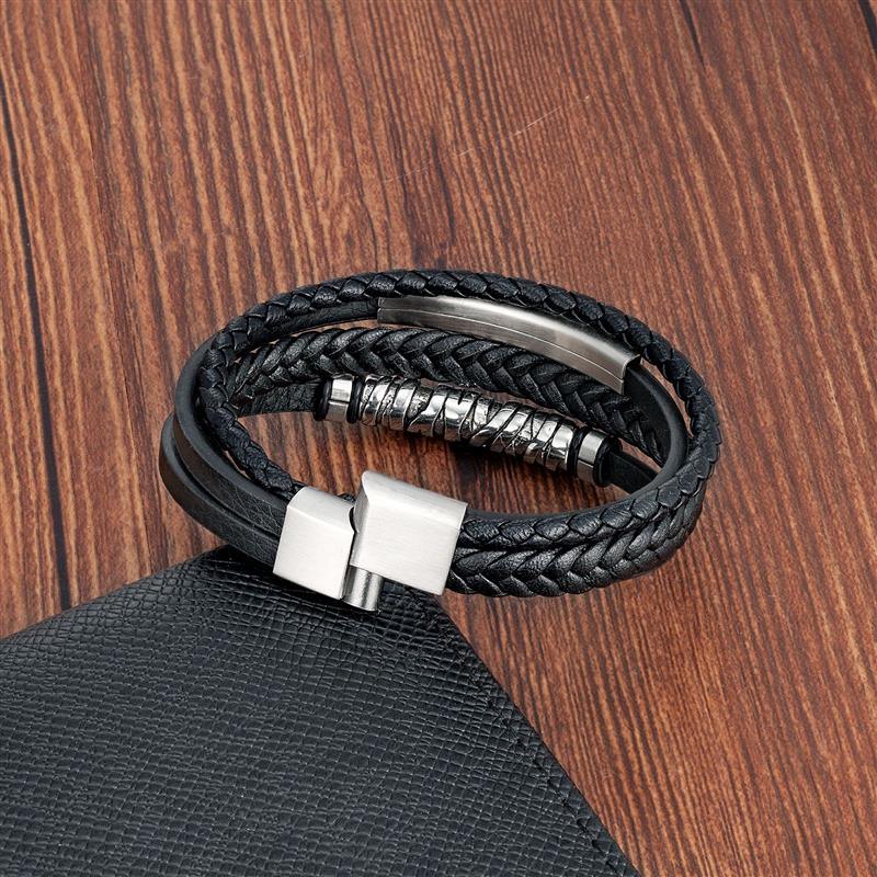 Bracelet Viking en cuir avec insert en acier inoxydable | Bijoux punk pour homme
