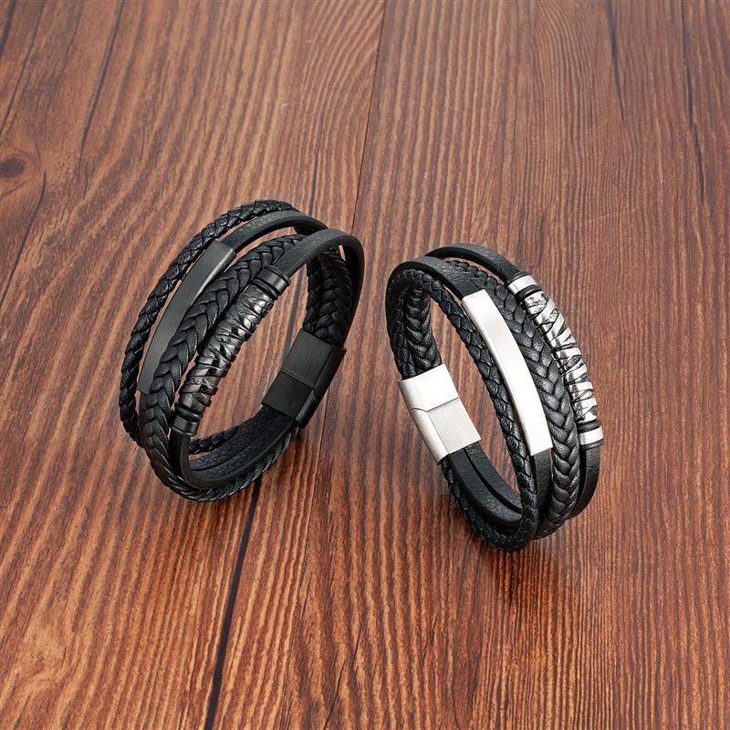 Bracelet Viking en cuir avec insert en acier inoxydable | Bijoux punk pour homme