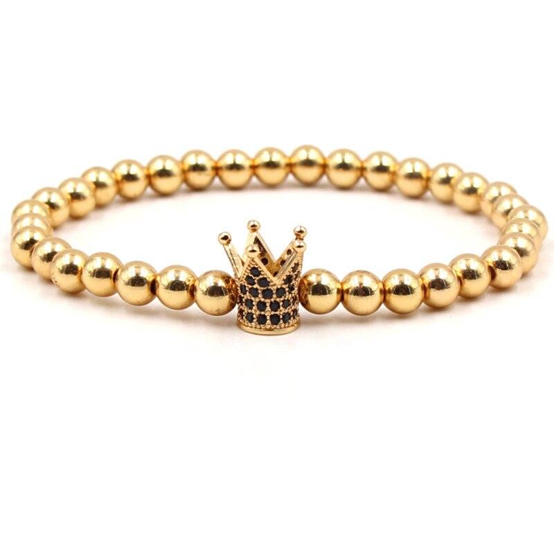 Bracelet boule CZ 6mm pour homme et femme Antique Gold Plated