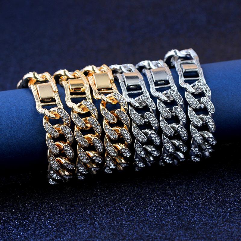 "Bracelet chaîne cubaine Iced Out 12mm de luxe pour femmes et hommes"