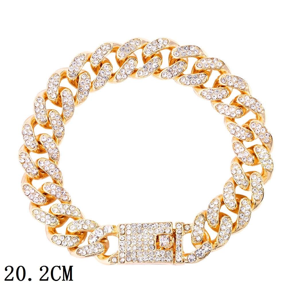 "Bracelet chaîne cubaine Iced Out 12mm de luxe pour femmes et hommes" 012701GD