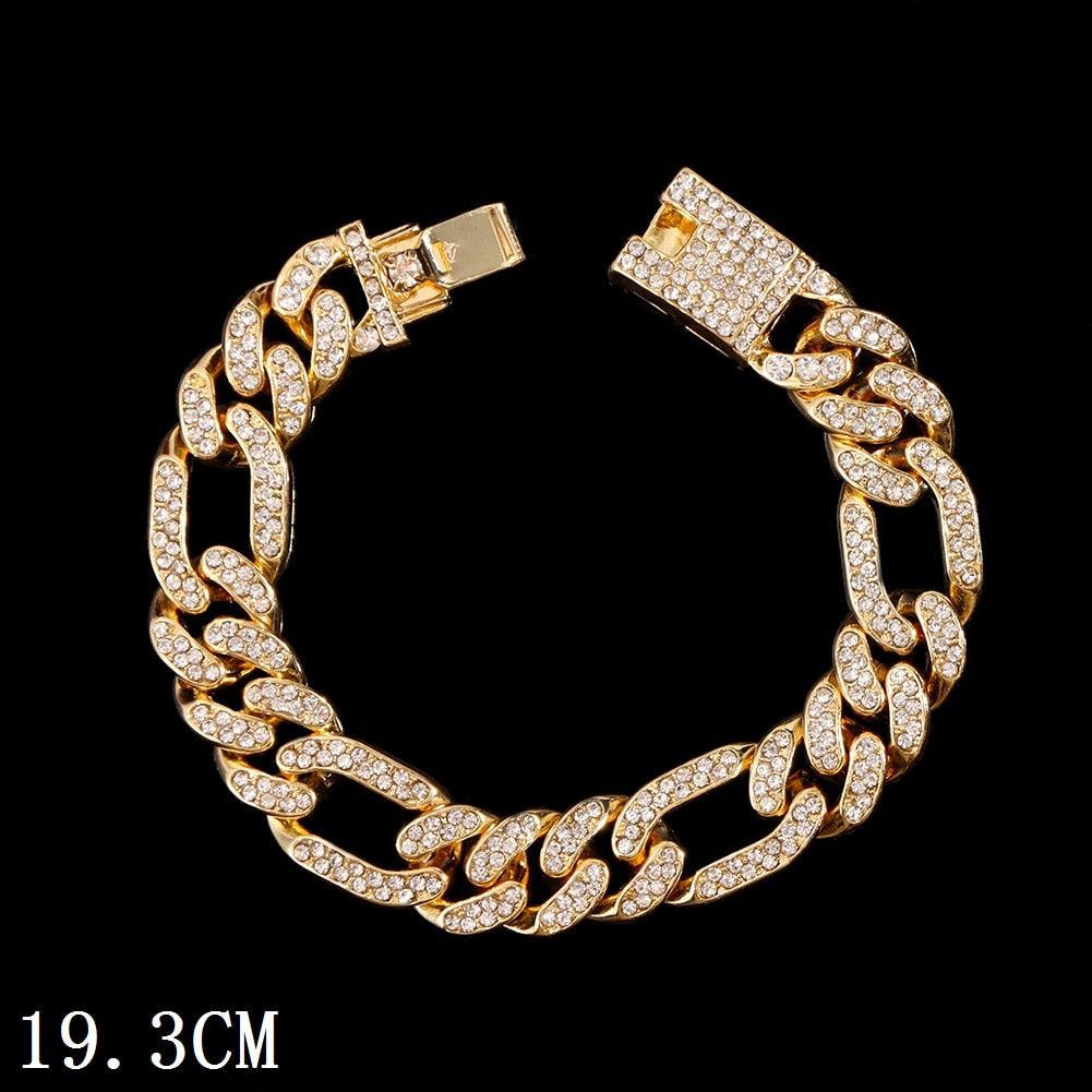 "Bracelet chaîne cubaine Iced Out 12mm de luxe pour femmes et hommes" 011601GD