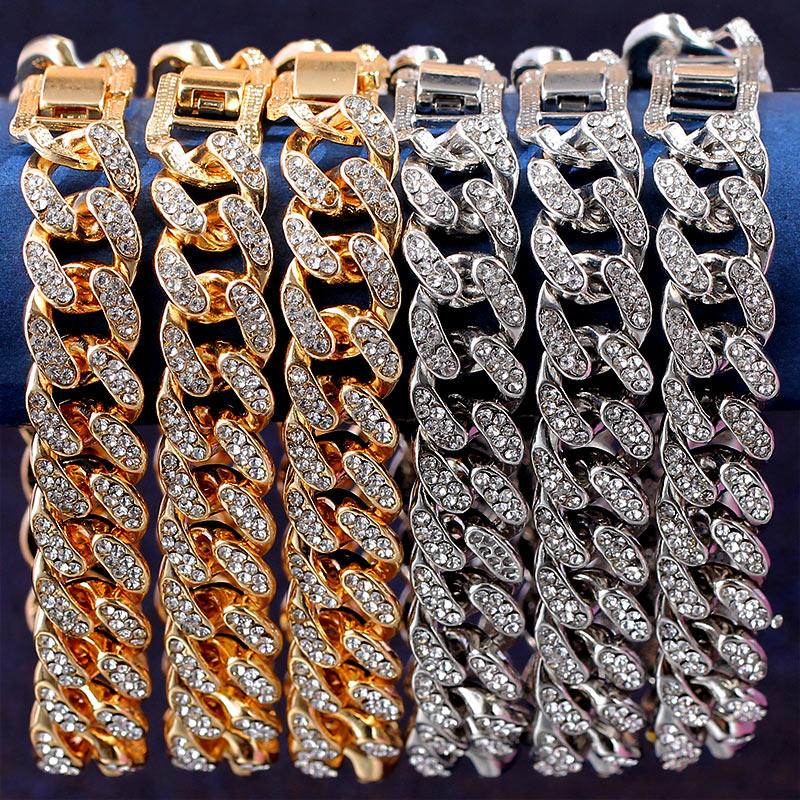 "Bracelet chaîne cubaine Iced Out 12mm de luxe pour femmes et hommes"