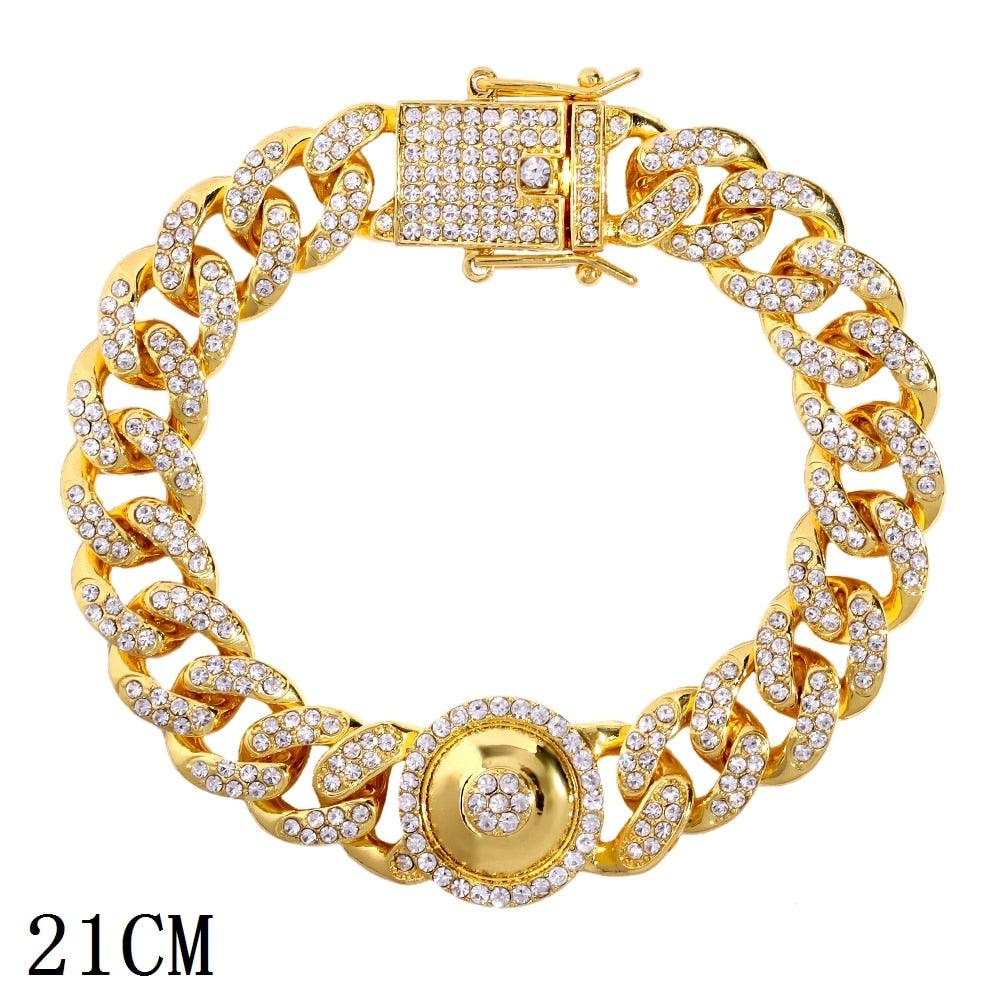 "Bracelet chaîne cubaine Iced Out 12mm de luxe pour femmes et hommes" 014901GD