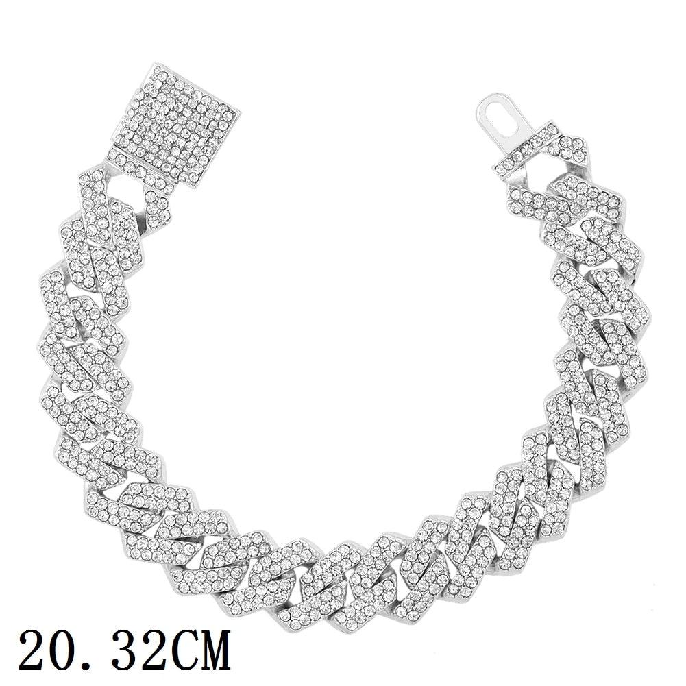 "Bracelet chaîne cubaine Iced Out 12mm de luxe pour femmes et hommes" 015702SL