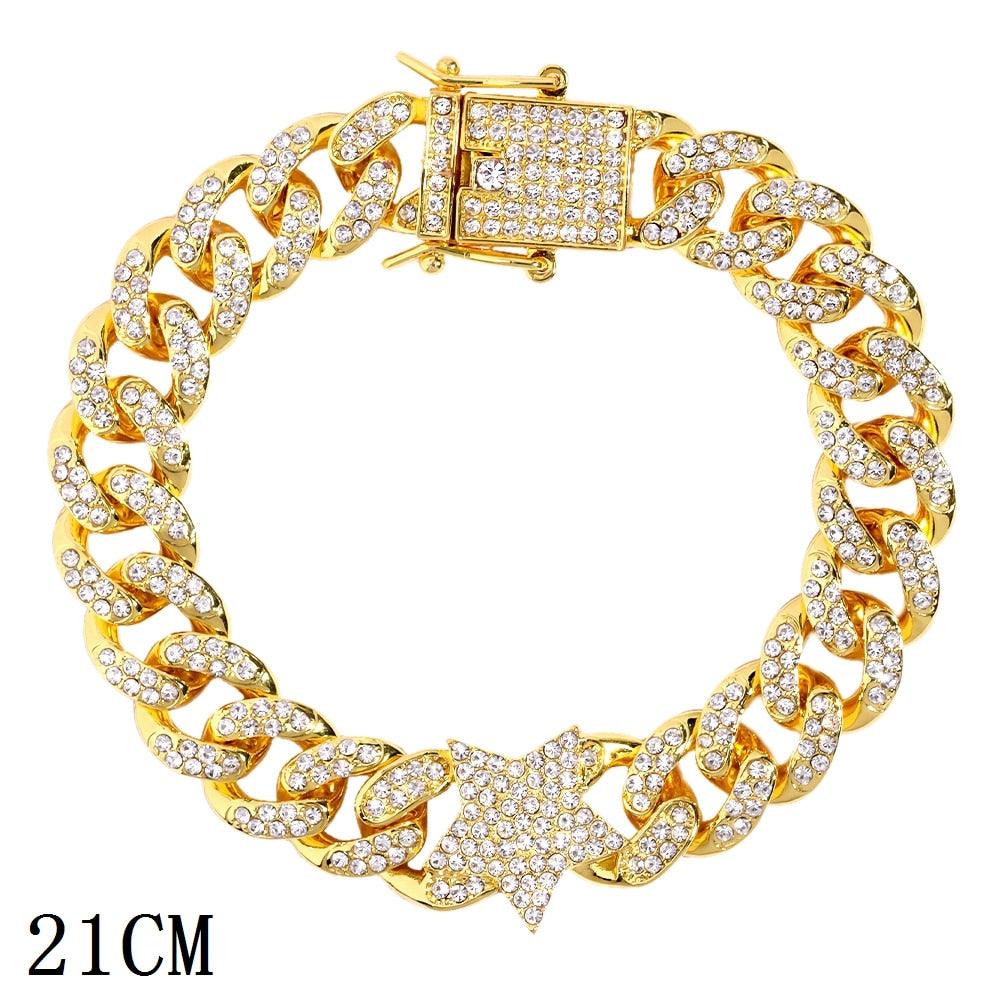 "Bracelet chaîne cubaine Iced Out 12mm de luxe pour femmes et hommes" 014801GD