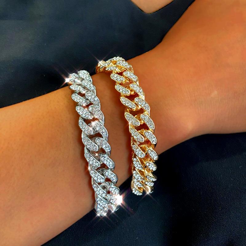 "Bracelet chaîne cubaine Iced Out 12mm de luxe pour femmes et hommes"