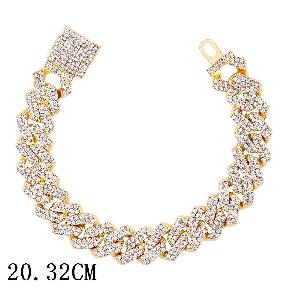 "Bracelet chaîne cubaine Iced Out 12mm de luxe pour femmes et hommes" 015701GD