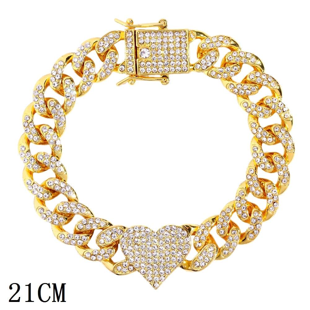 "Bracelet chaîne cubaine Iced Out 12mm de luxe pour femmes et hommes" 014601GD