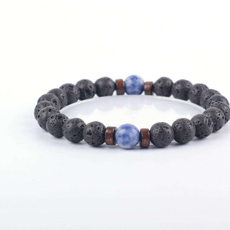 Bracelet de perles de lave naturelles tibétain avec bouddha pour homme 8lapis lazuli 8mm Beads