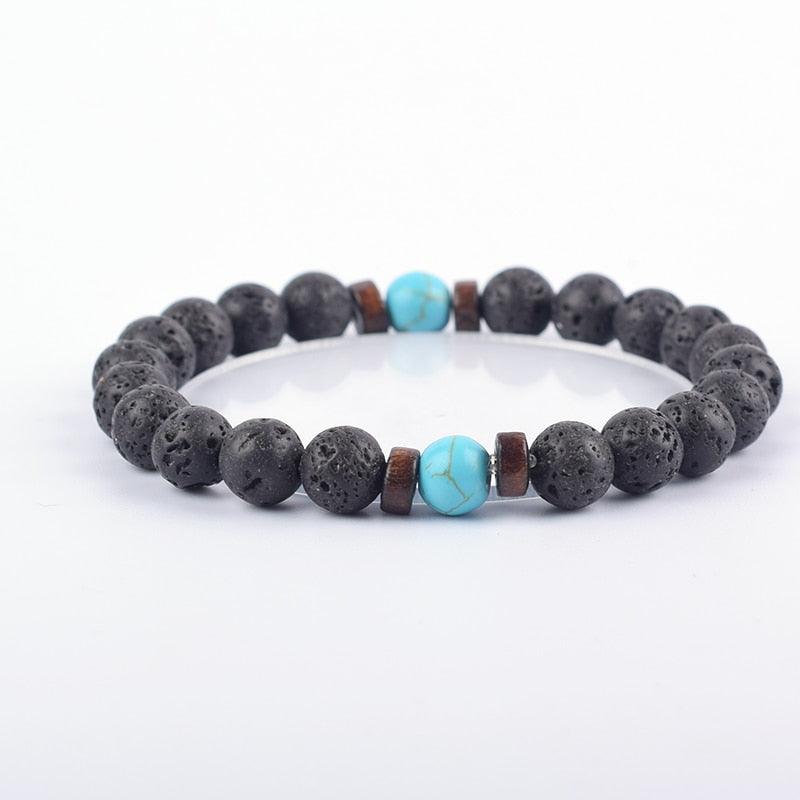 Bracelet de perles de lave naturelles tibétain avec bouddha pour homme 1turquise 8mm Beads