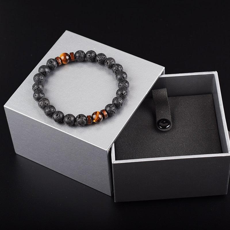 Bracelet de perles de lave naturelles tibétain avec bouddha pour homme