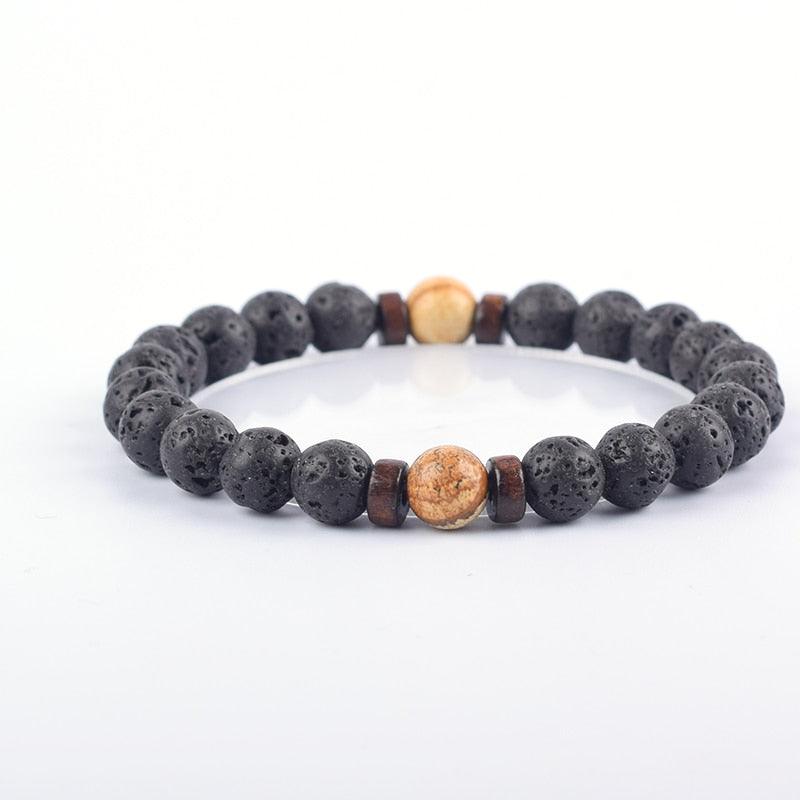 Bracelet de perles de lave naturelles tibétain avec bouddha pour homme 5picture 8mm Beads