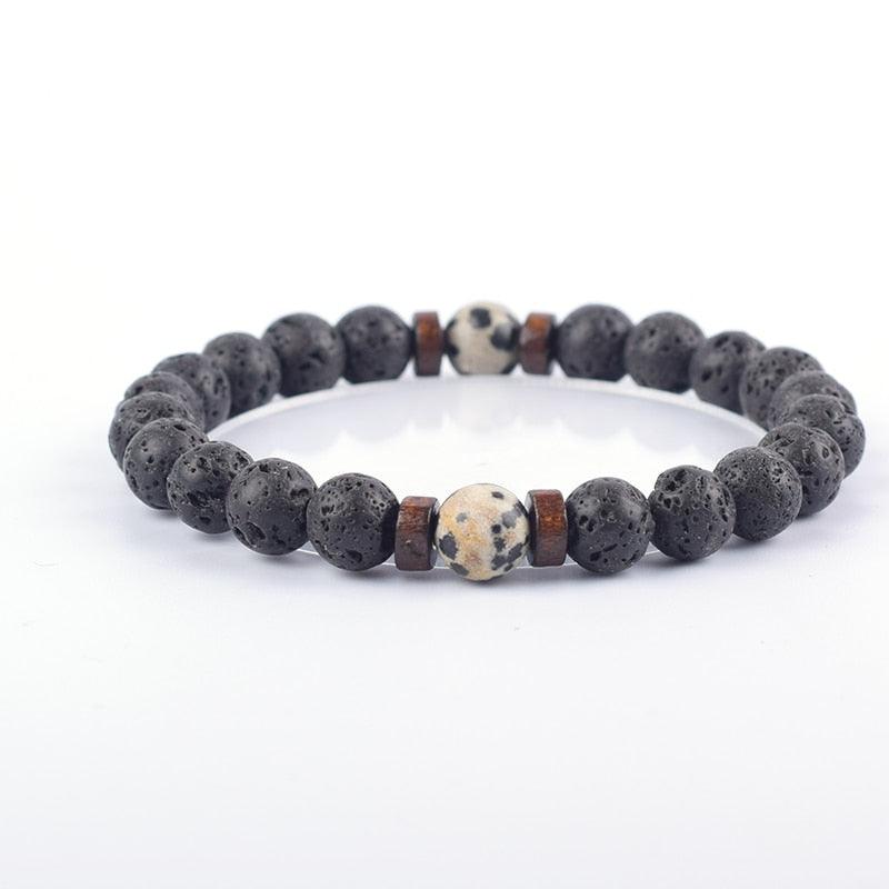 Bracelet de perles de lave naturelles tibétain avec bouddha pour homme 7spot 8mm Beads