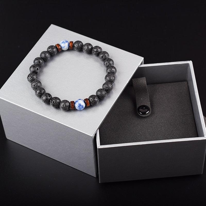 Bracelet de perles de lave naturelles tibétain avec bouddha pour homme
