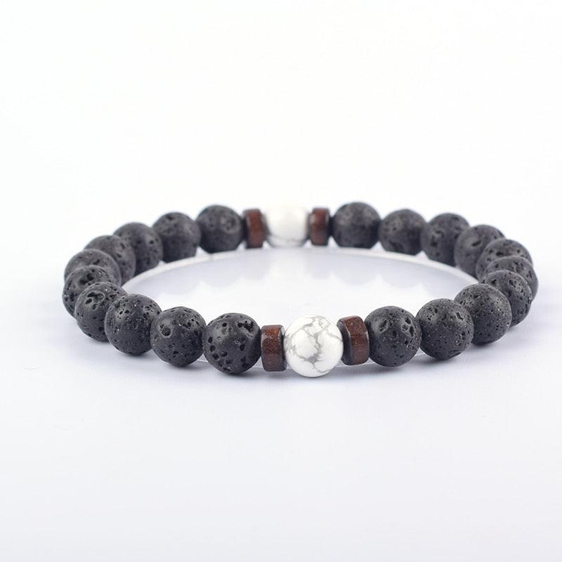 Bracelet de perles de lave naturelles tibétain avec bouddha pour homme 2white pine 8mm Beads