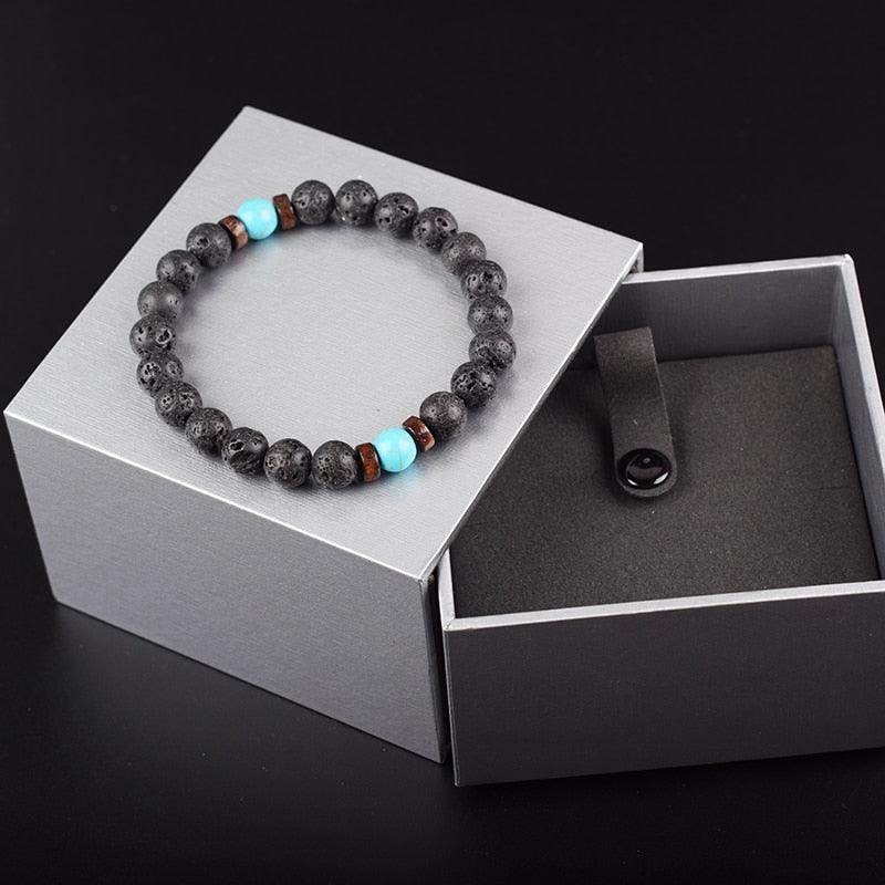 Bracelet de perles de lave naturelles tibétain avec bouddha pour homme