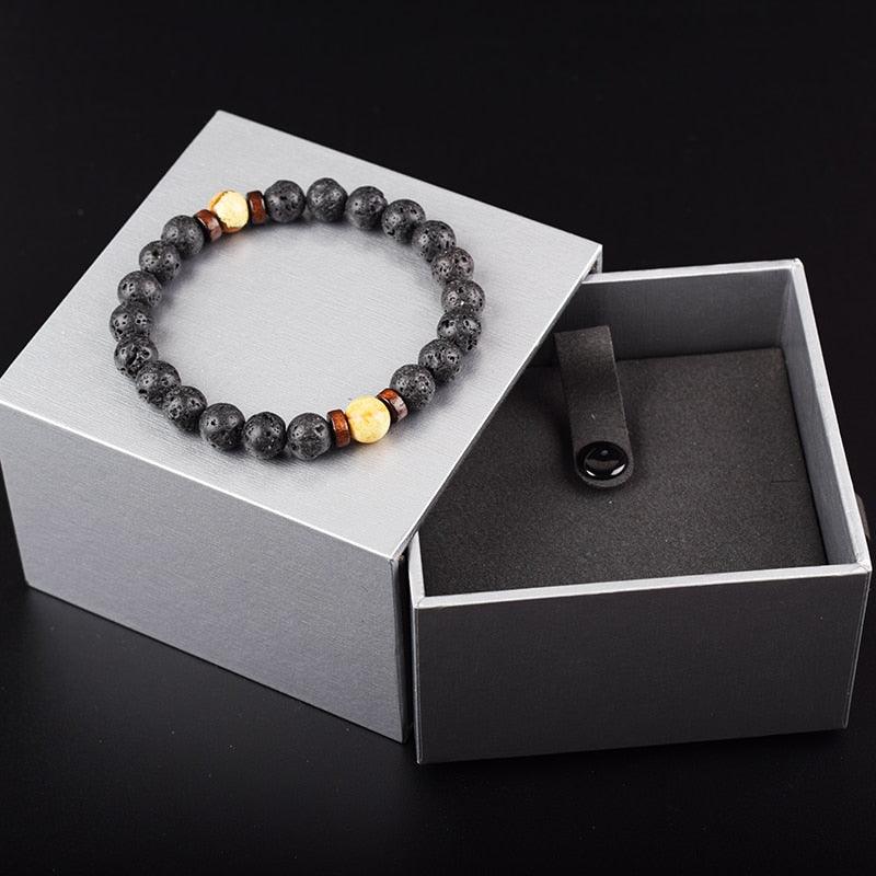 Bracelet de perles de lave naturelles tibétain avec bouddha pour homme