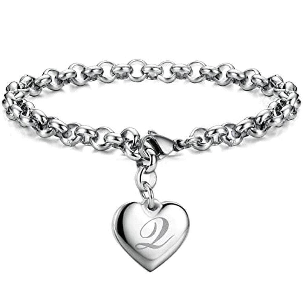 Bracelet en acier inoxydable avec initiale de charme pour femme Q 20cm