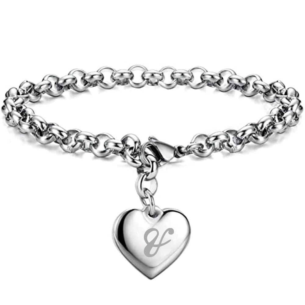 Bracelet en acier inoxydable avec initiale de charme pour femme U 20cm
