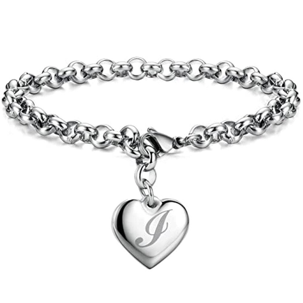 Bracelet en acier inoxydable avec initiale de charme pour femme I 20cm