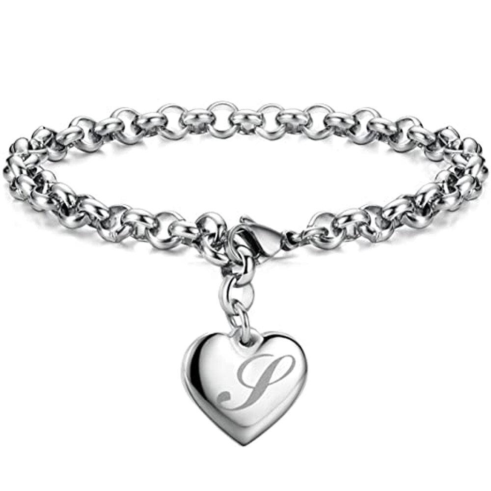 Bracelet en acier inoxydable avec initiale de charme pour femme S 20cm