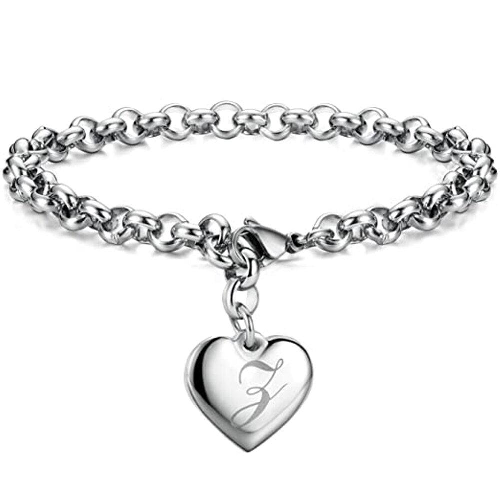 Bracelet en acier inoxydable avec initiale de charme pour femme Z 20cm