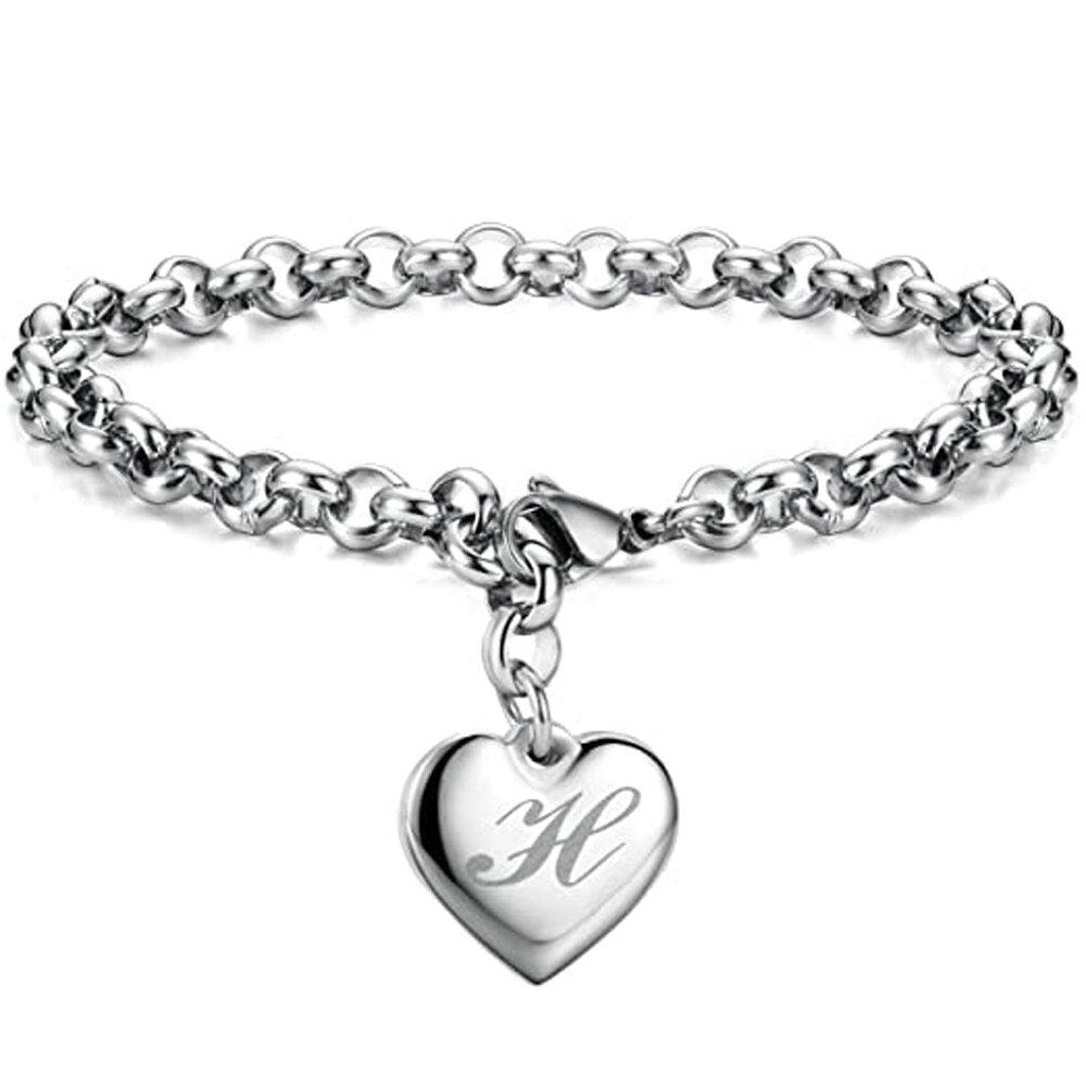 Bracelet en acier inoxydable avec initiale de charme pour femme H 20cm
