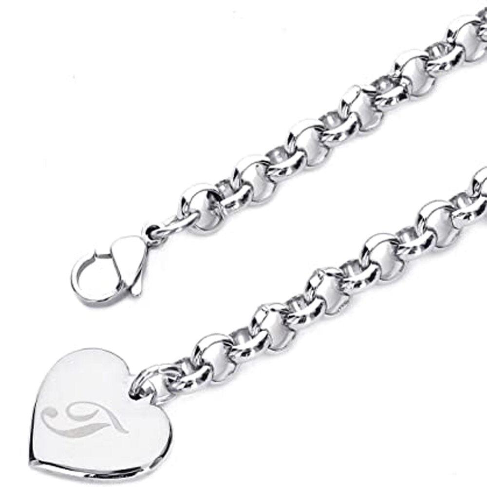 Bracelet en acier inoxydable avec initiale de charme pour femme