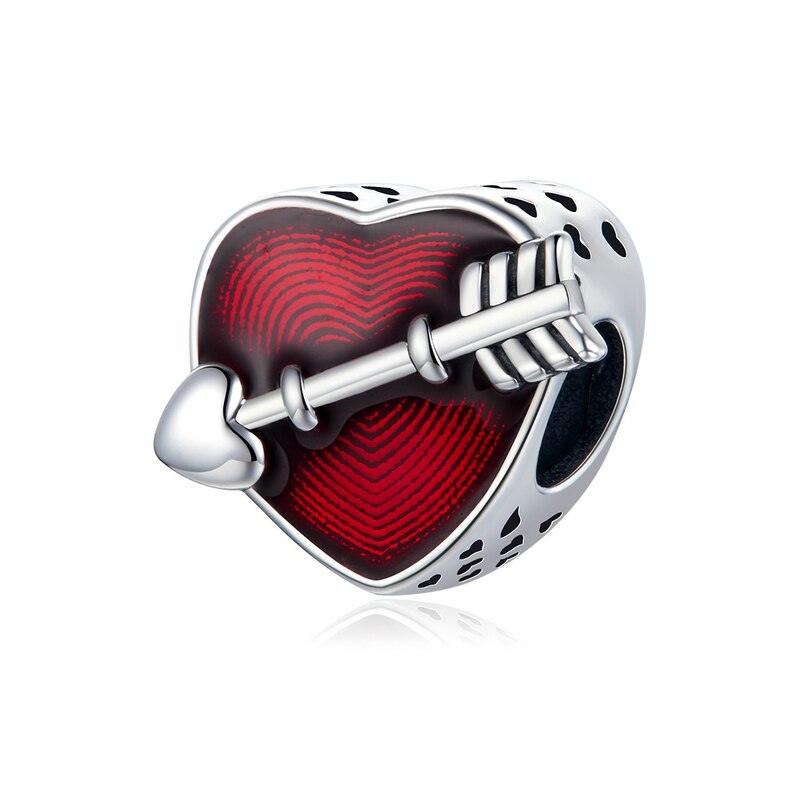 Bracelet en argent sterling 925 avec cœur en ECG et perles émaillées rouges pour femmes SCC480