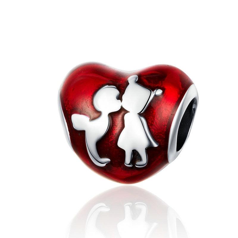 Bracelet en argent sterling 925 avec cœur en ECG et perles émaillées rouges pour femmes SCC1187