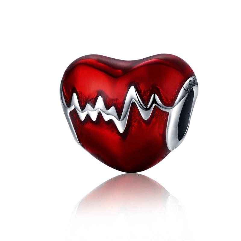 Bracelet en argent sterling 925 avec cœur en ECG et perles émaillées rouges pour femmes SCC249