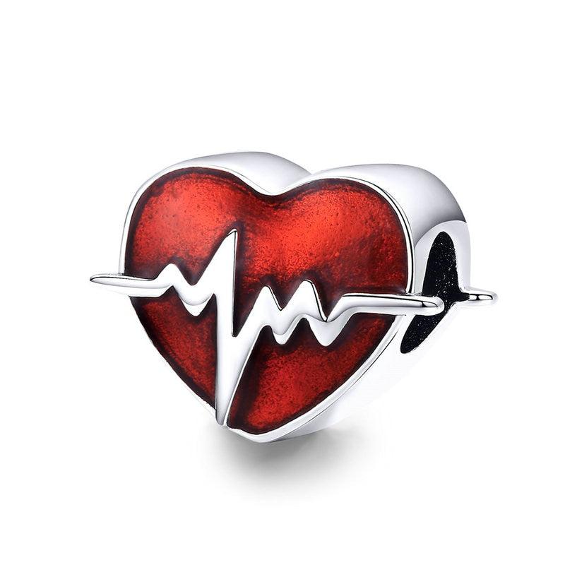 Bracelet en argent sterling 925 avec cœur en ECG et perles émaillées rouges pour femmes SCC1151