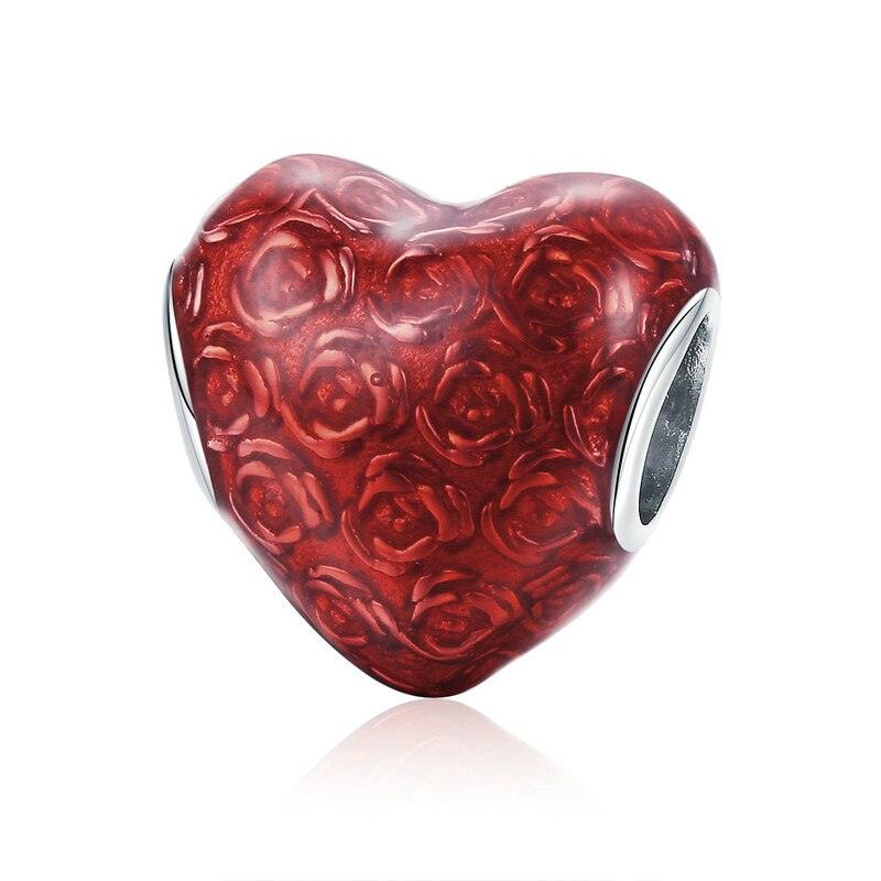 Bracelet en argent sterling 925 avec cœur en ECG et perles émaillées rouges pour femmes SCC1064