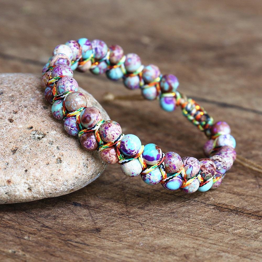 Bracelet en pierres naturelles tressées à la main A159