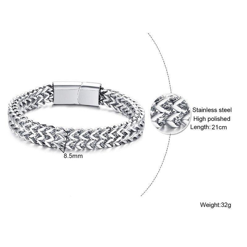 "Bracelet homme VNOX en acier inoxydable : double chaîne de blé polie haute qualité"