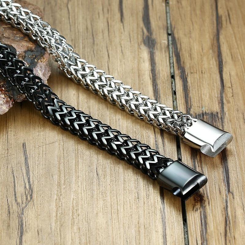 "Bracelet homme VNOX en acier inoxydable : double chaîne de blé polie haute qualité"