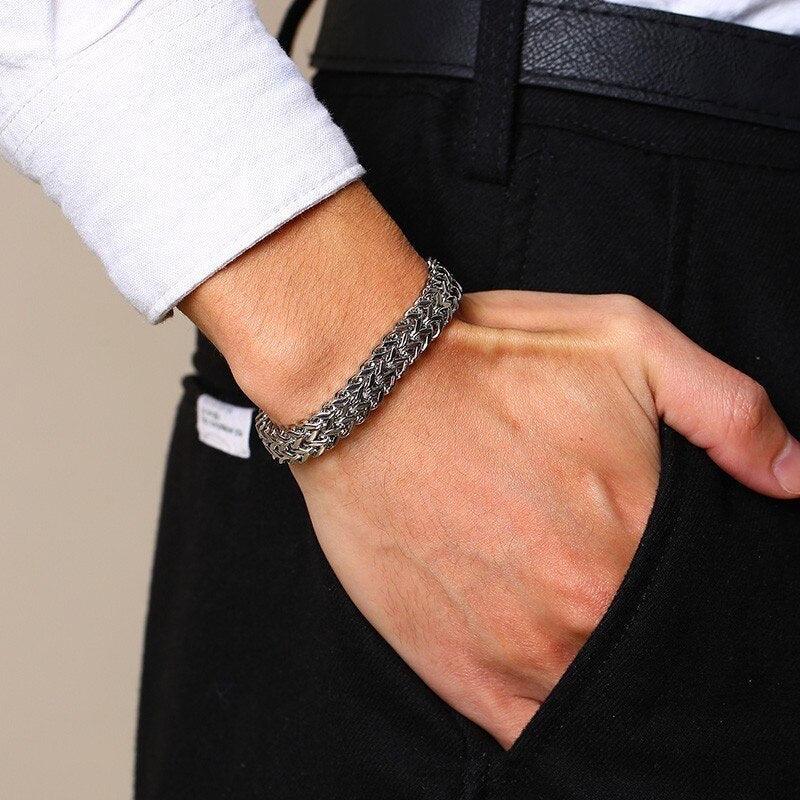 "Bracelet homme VNOX en acier inoxydable : double chaîne de blé polie haute qualité"