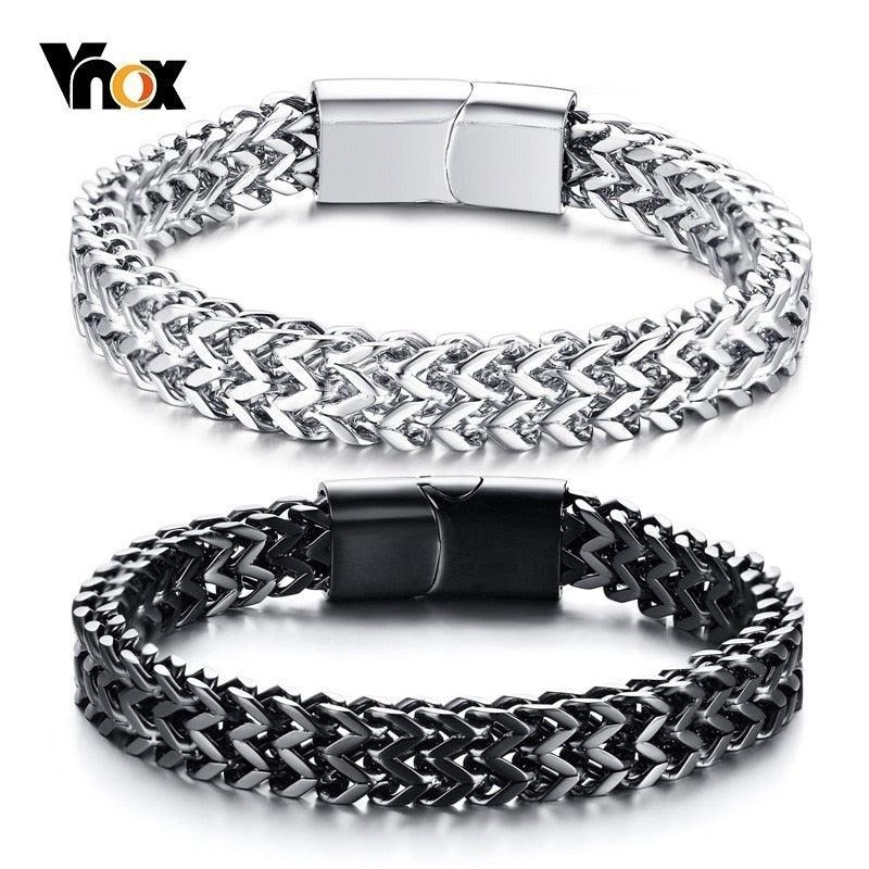 "Bracelet homme VNOX en acier inoxydable : double chaîne de blé polie haute qualité"