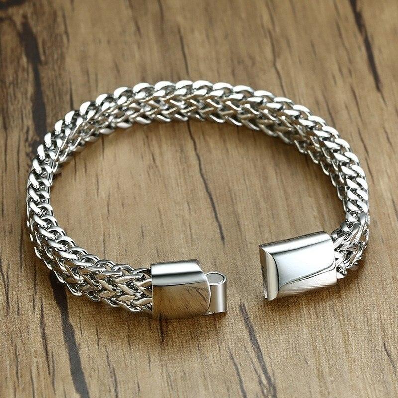 "Bracelet homme VNOX en acier inoxydable : double chaîne de blé polie haute qualité"