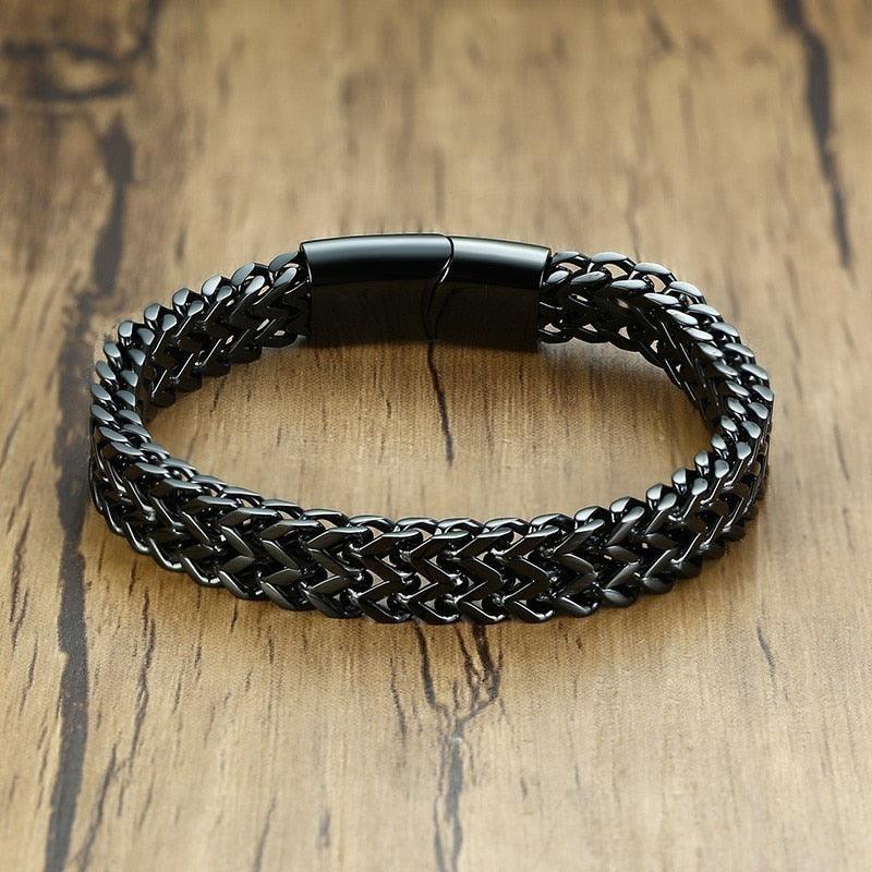"Bracelet homme VNOX en acier inoxydable : double chaîne de blé polie haute qualité" Black