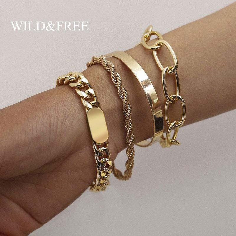 "Bracelets chaîne cubaine dorée pour femme"