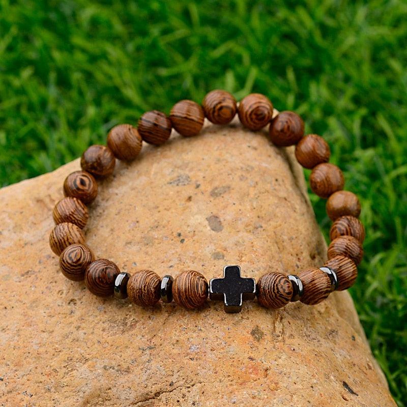 Bracelets en bois naturel pour homme et femme ABJ028