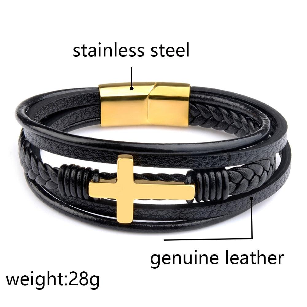 Bracelets en cuir véritable avec croix pour hommes