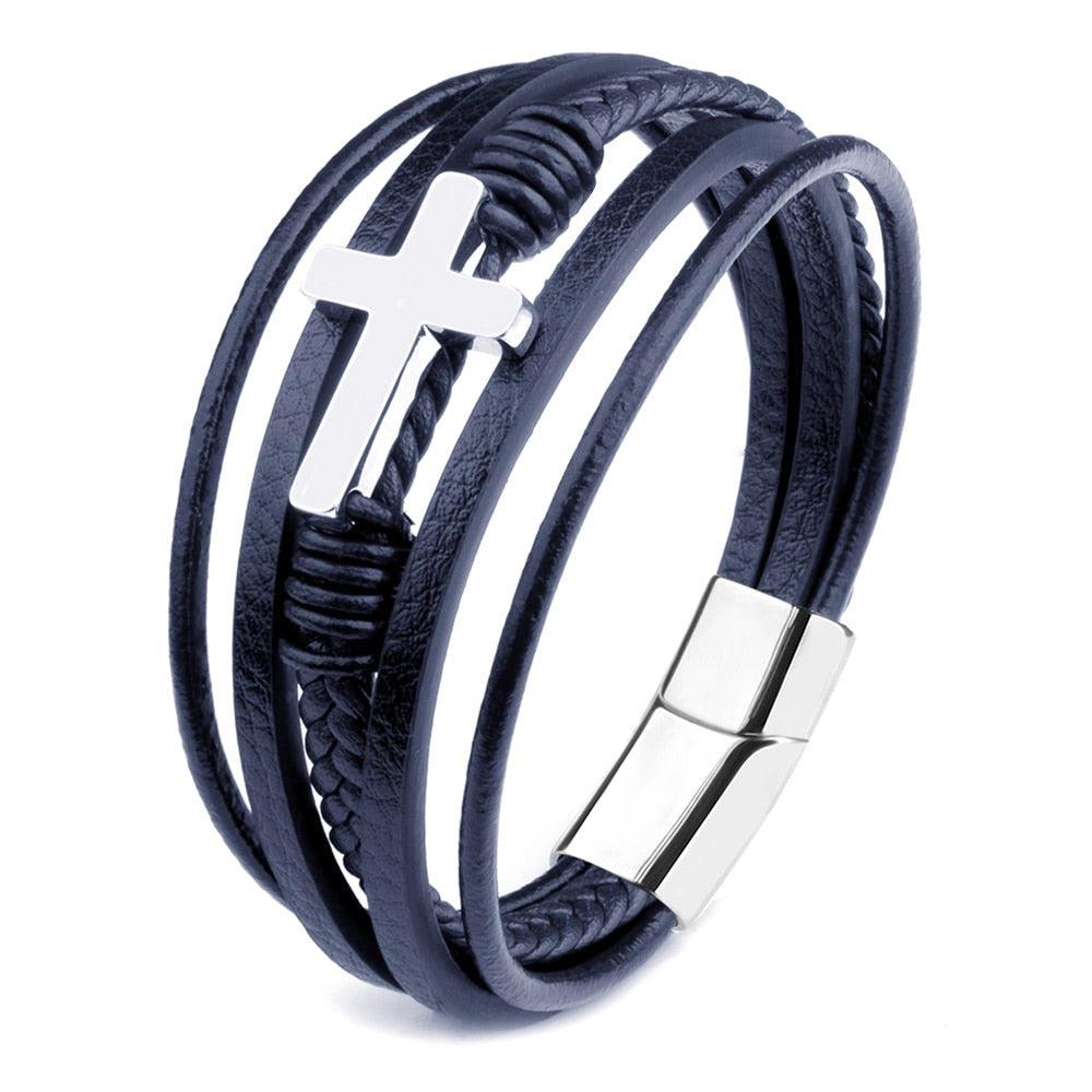 Bracelets en cuir véritable avec croix pour hommes