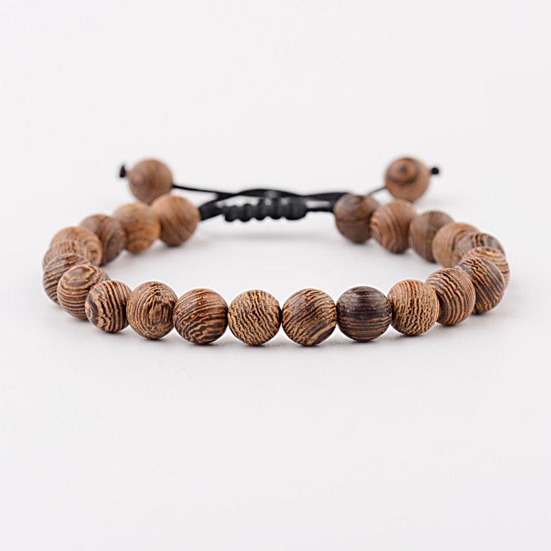Bracelets en perles de bois naturelles pour hommes et femmes ABK040-1