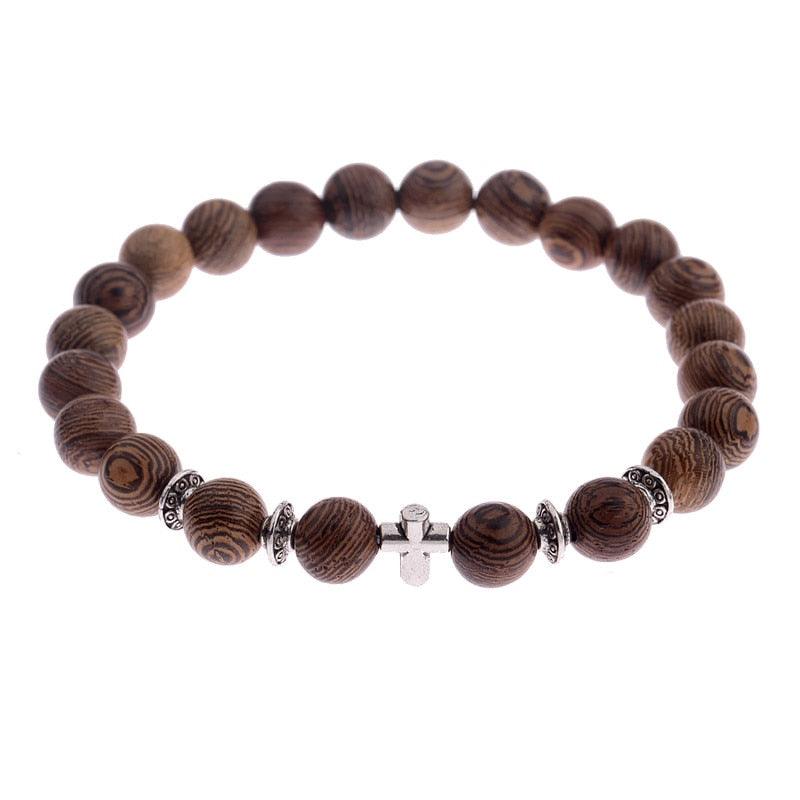 Bracelets en perles de bois naturelles pour hommes et femmes 003-3