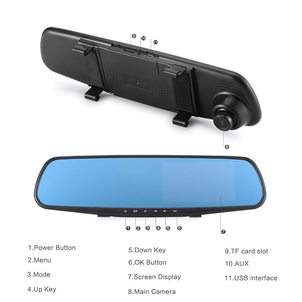 Caméra de voiture 4,3'' à double objectif - Enregistreur vidéo FHD 1080P avec vision nocturne