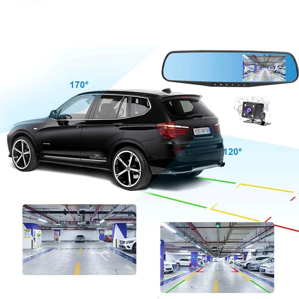 Caméra de voiture 4,3'' à double objectif - Enregistreur vidéo FHD 1080P avec vision nocturne